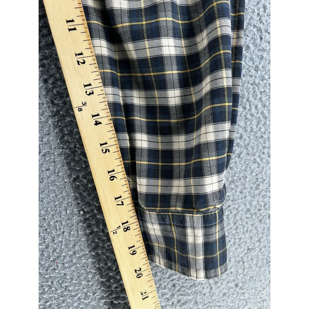 Polo Ralph Lauren‎ Shirt Mens Large Plaid Button Down Navy Tan Yellow Pony